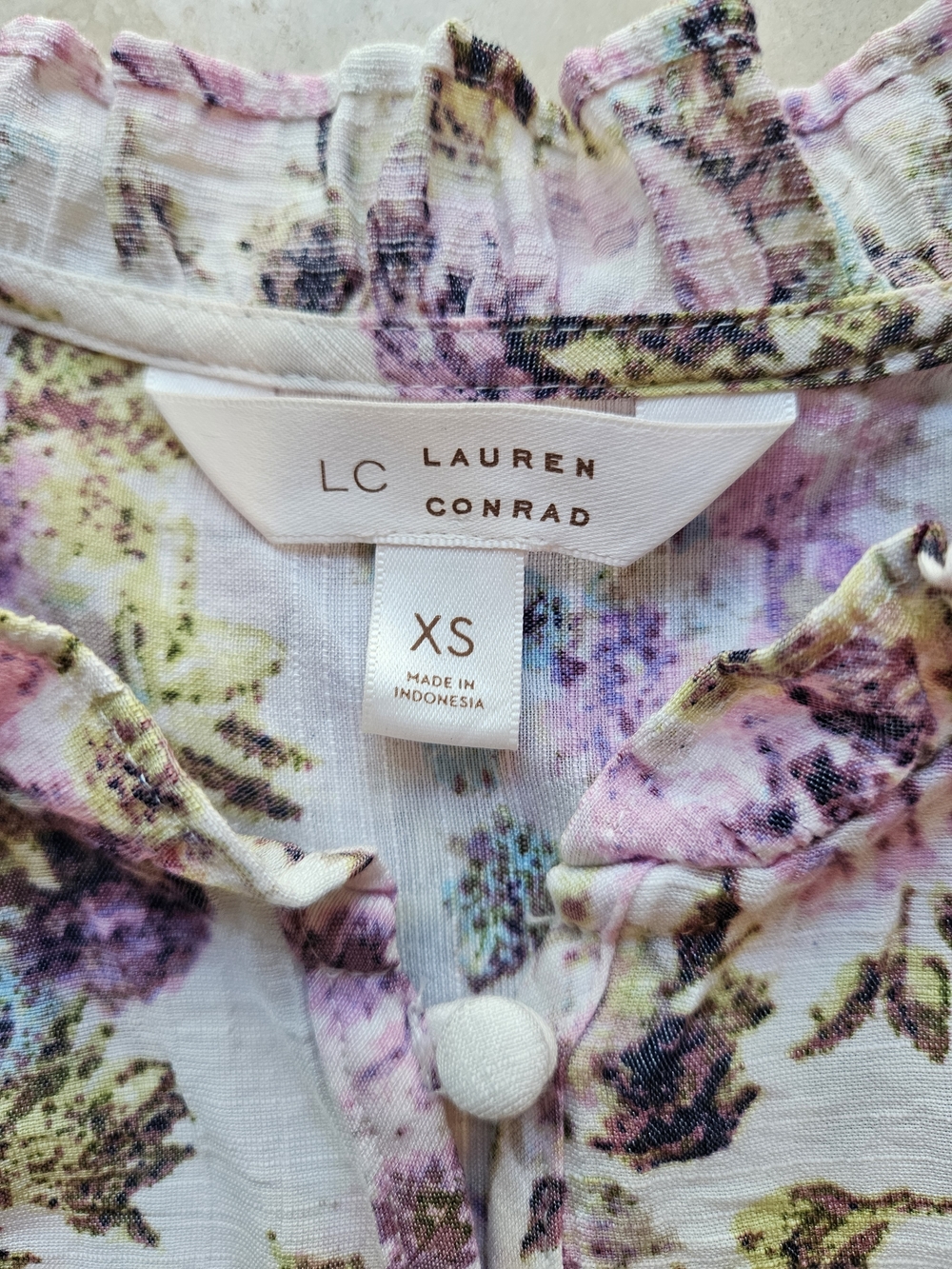 LC Lauren Conrad Pastel Floral Ruffle Button Blouse